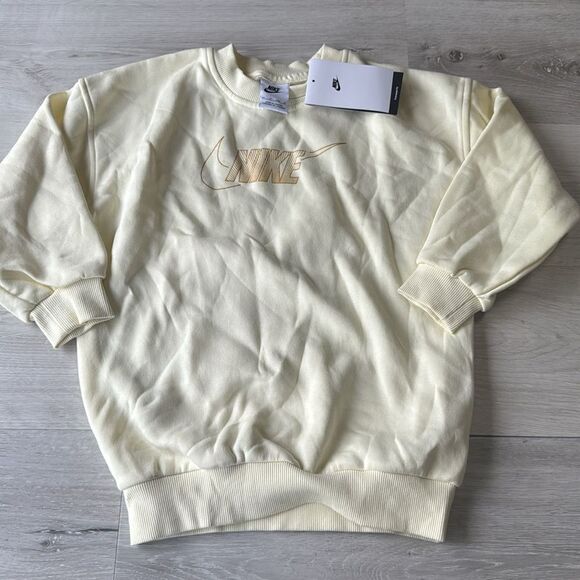 Nike Grade School NSW Club Fleece Shine Crew sweatshirt cream‎ color size XS NWT - Picture 5 of 6